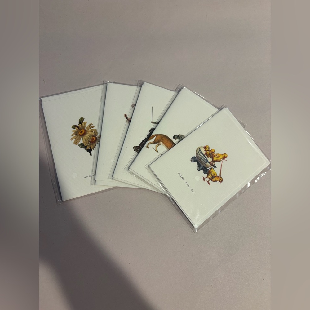 Floral and Animal Note Card Set - White
